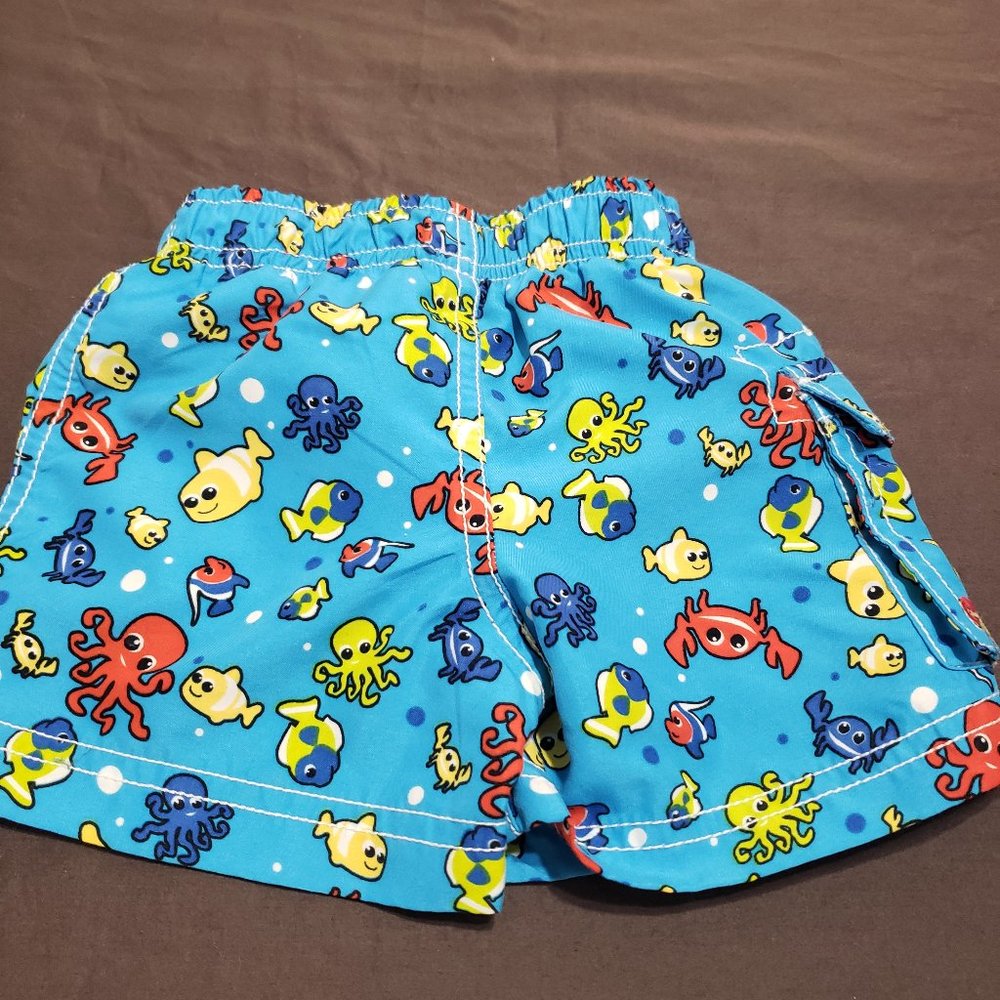 Swim Shorts Fish Theme Mesh Lined With Elastic Waistband Nevada Size 12 Months